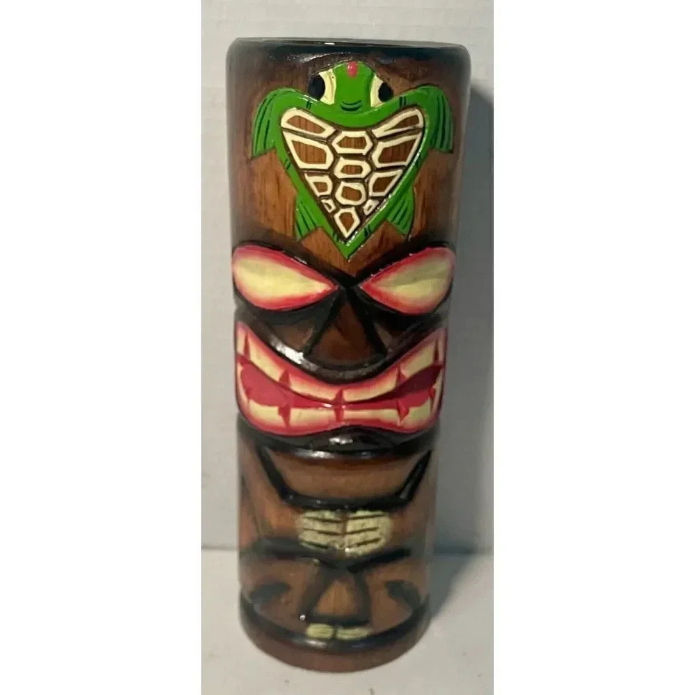 Tiki Totem Pole Candle Holder Hand Carved Wood With Glass/Candle Insert 10" Tall